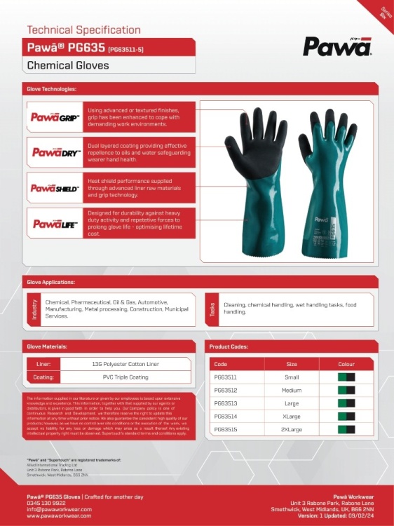 Pawa PG635 Type A Chemical Resistant Heavy-Duty Gauntlet 40 cm