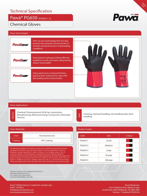 Pawa PG650 Type B Chemical and Cut Resistant Gauntlet