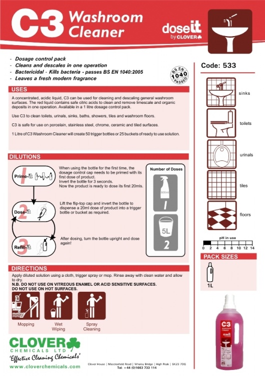 Clover Chemicals Dose It C3 Washroom Cleaner 533